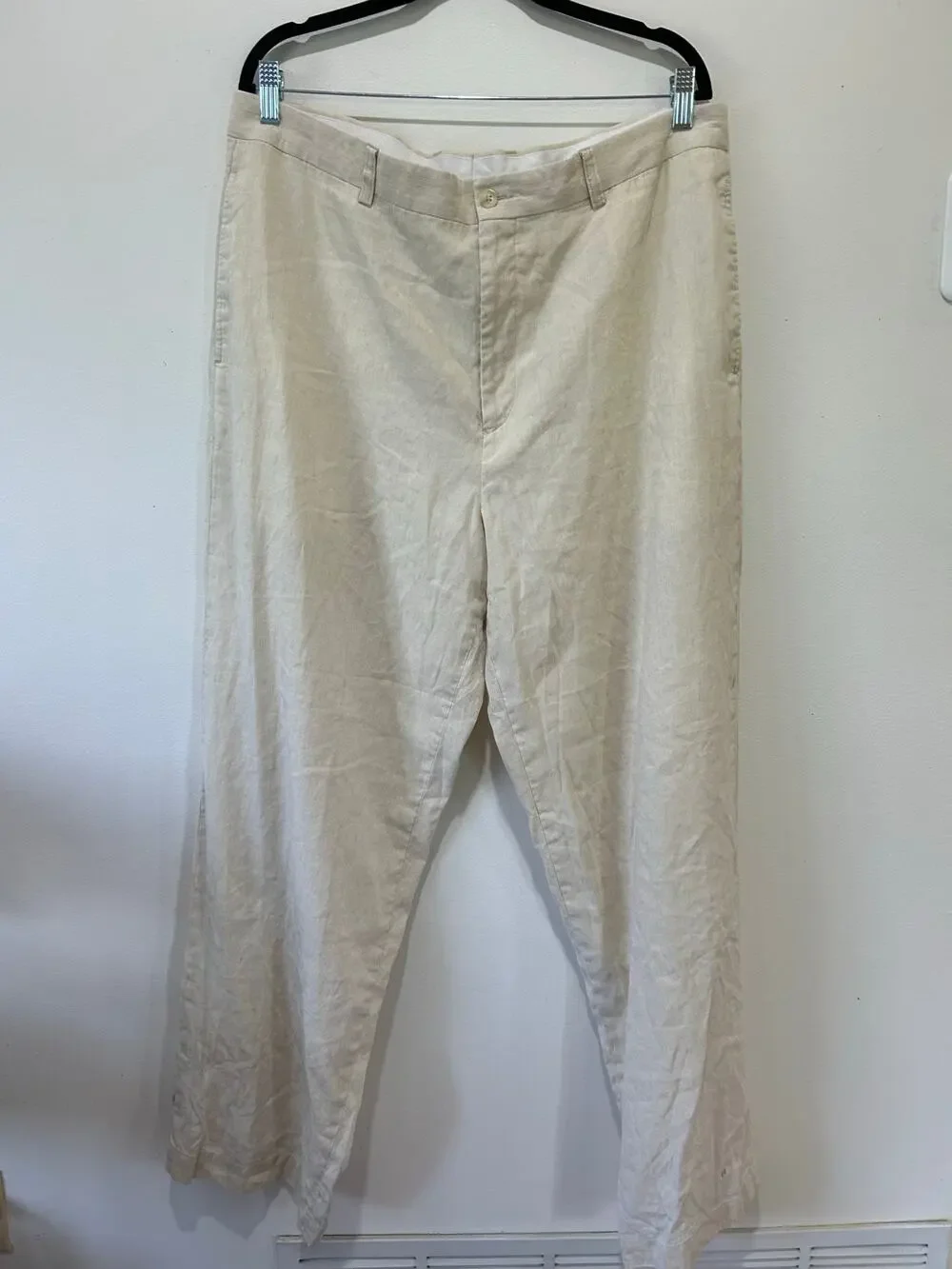 Linen cotton dress pants mens 38x34 cream lose fit tropical resort